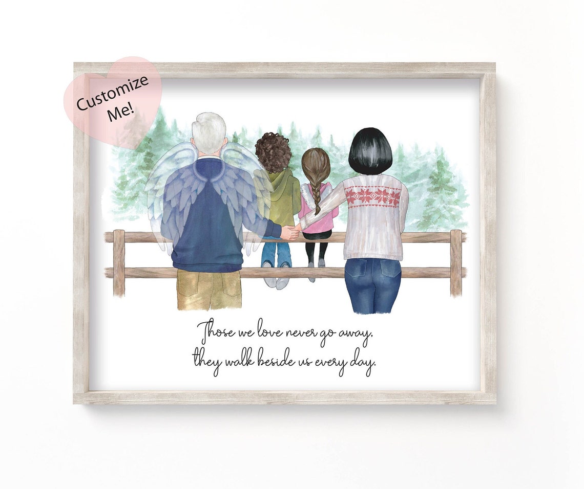 Memorial Art Print For Grandparents Custom Portrait Grandma Grandpa Grandkids Christmas Grandchildren Remembrance Bereavement Unframed