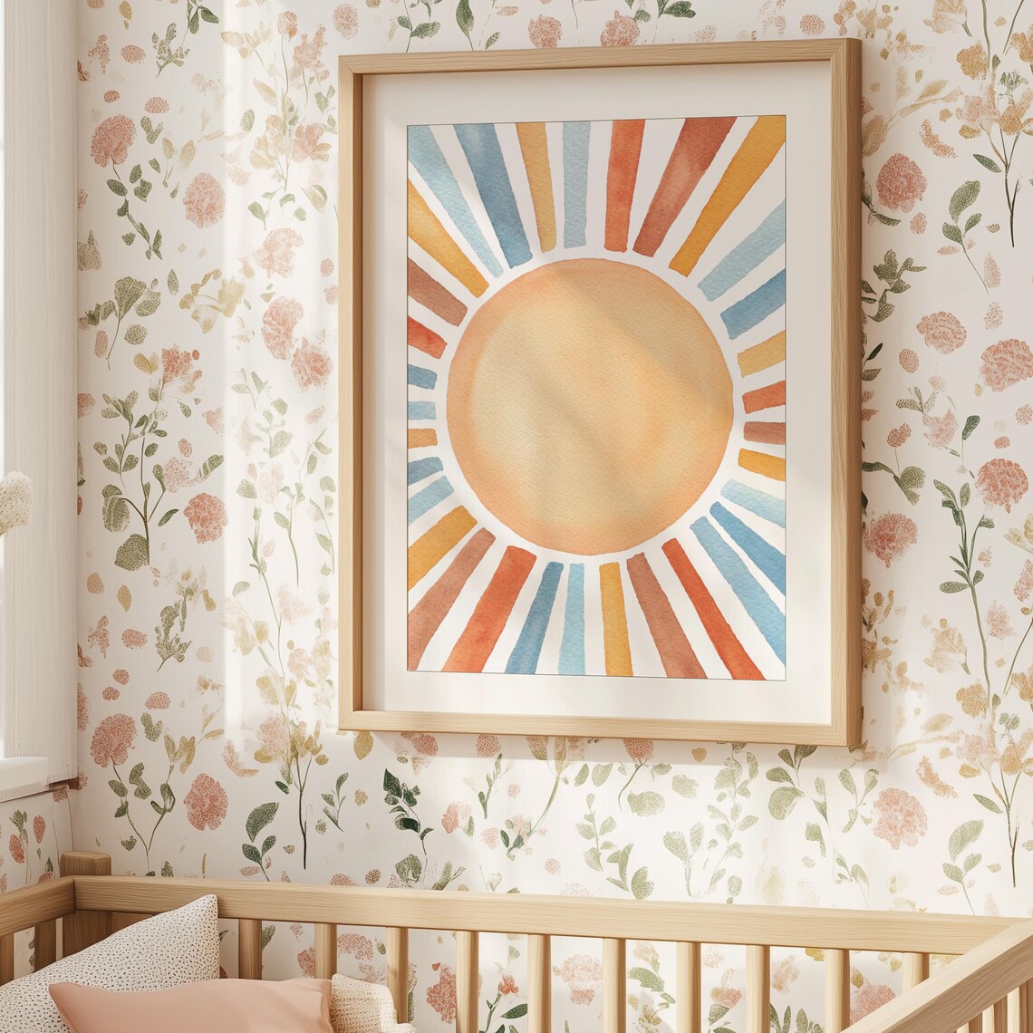 Boho Watercolor Sun Rainbow Rays Sunset Palette Nursery Decor Poster