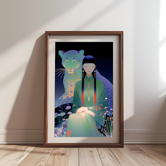 Chinoiserie Leopard Art Print Ethereal Oriental Fashion Illustration