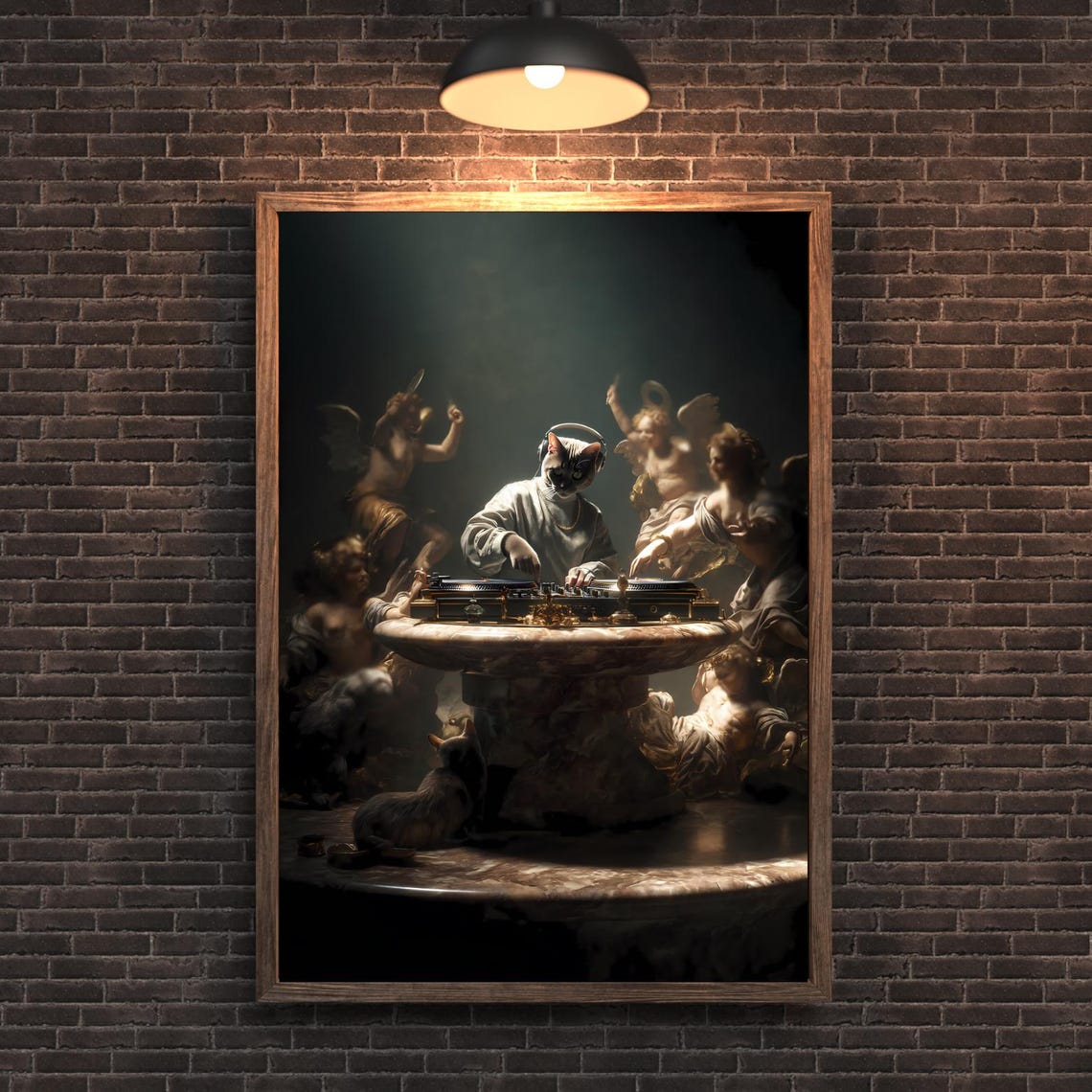 Sphynx Cat DJ Baroque Cherubs Dark Academia Maximalist Poster