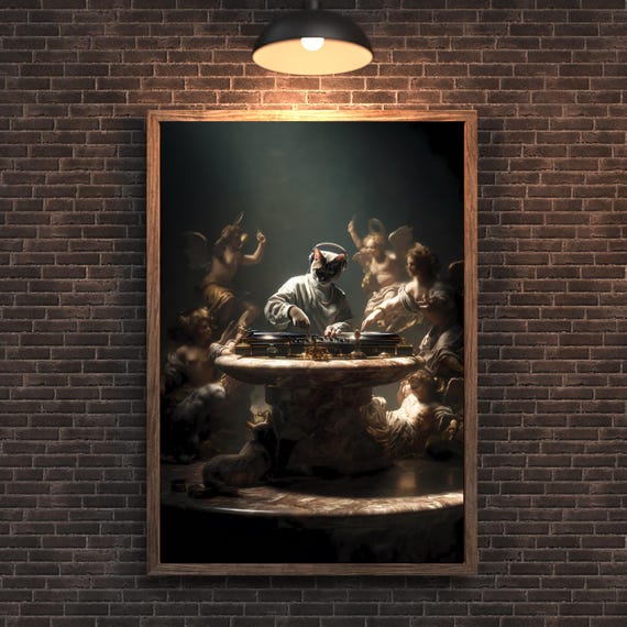Dark Academia Decor Cat Wall Art Renaissance Meme Poster Funny Sphynx Dj Classical Maximalist Music Lover Gift