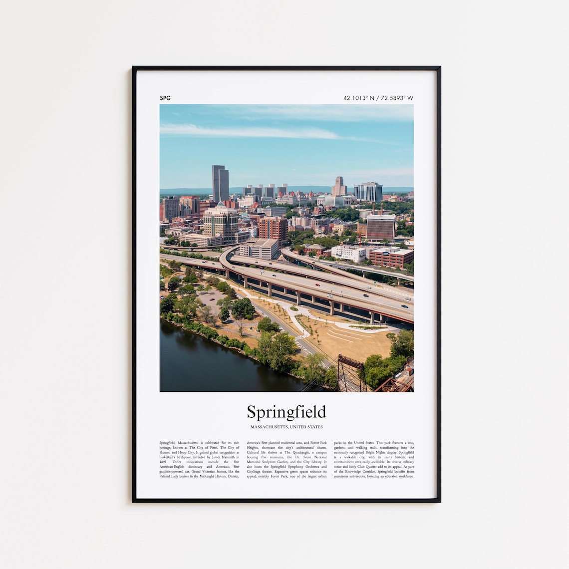 Springfield Massachusetts Downtown Aerial Cityscape Photo Poster