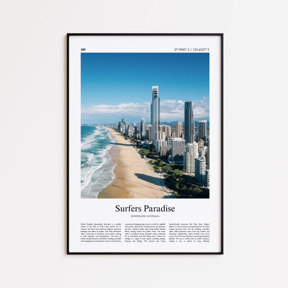 Surfers Paradise Color Print Real Photo Poster Travel Gift Queensland Australia Wall Art