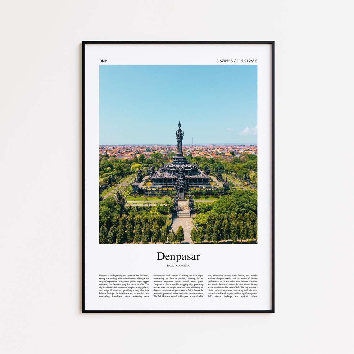 Denpasar Bali Indonesia Temple Aerial Real Photo Travel Poster