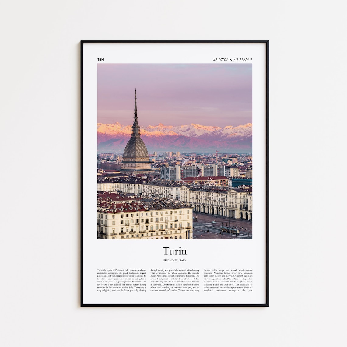 Turin Italy Mole Antonelliana Alps Sunset Real Photo Travel Poster
