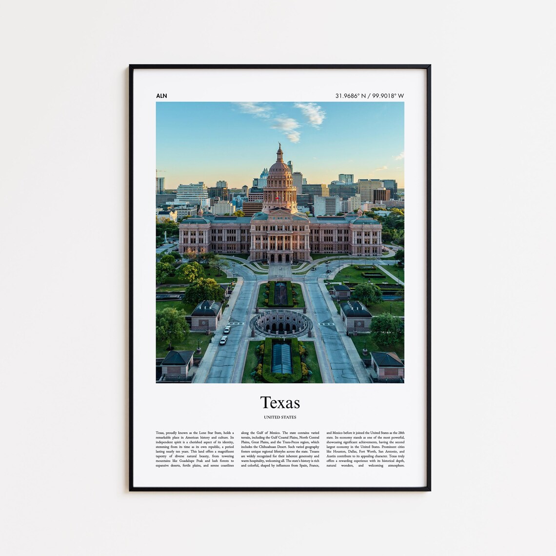Texas USA State Capitol Austin Downtown Aerial Photo Keepsake Poster
