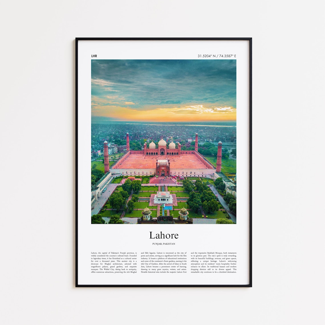 Lahore Pakistan Badshahi Mosque Sunset Aerial Color Photo Poster