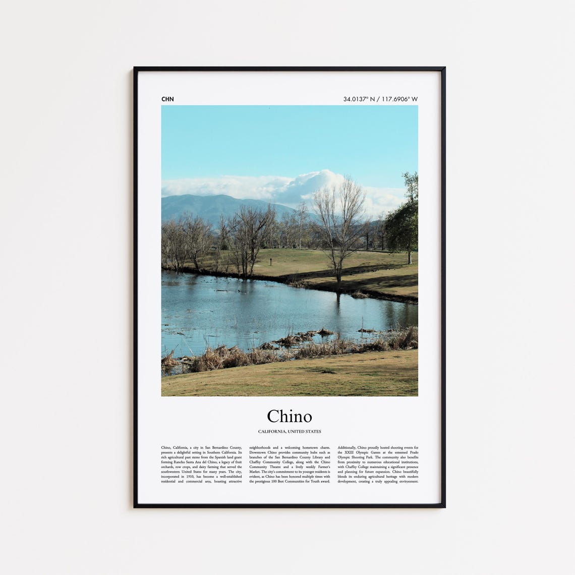 Chino California Scenic Travel Photo Poster with Coordinates