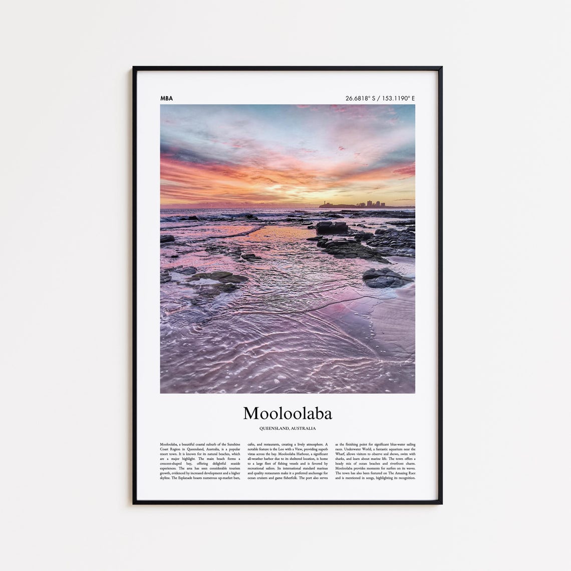 Mooloolaba Queensland Australia Beach Sunset Travel Art Poster