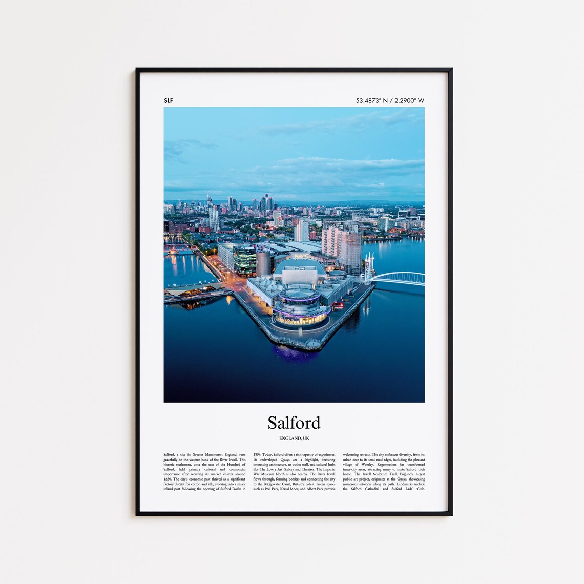 Salford England UK Quays Dusk Cityscape Waterfront Color Photo Poster