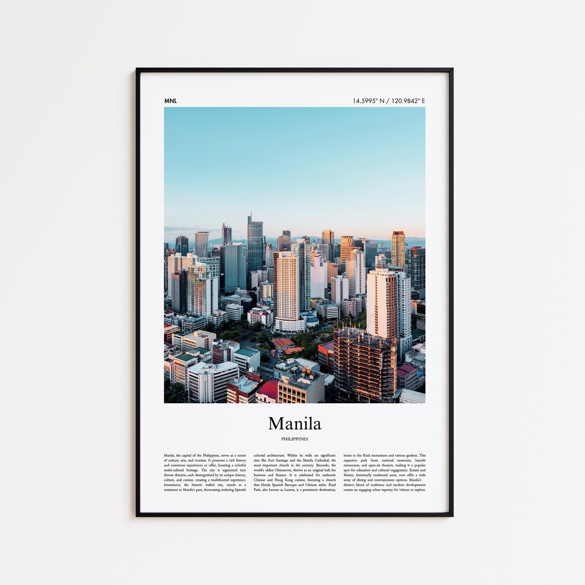 Manila Philippines Skyline Sunset Minimal Photo Travel Poster