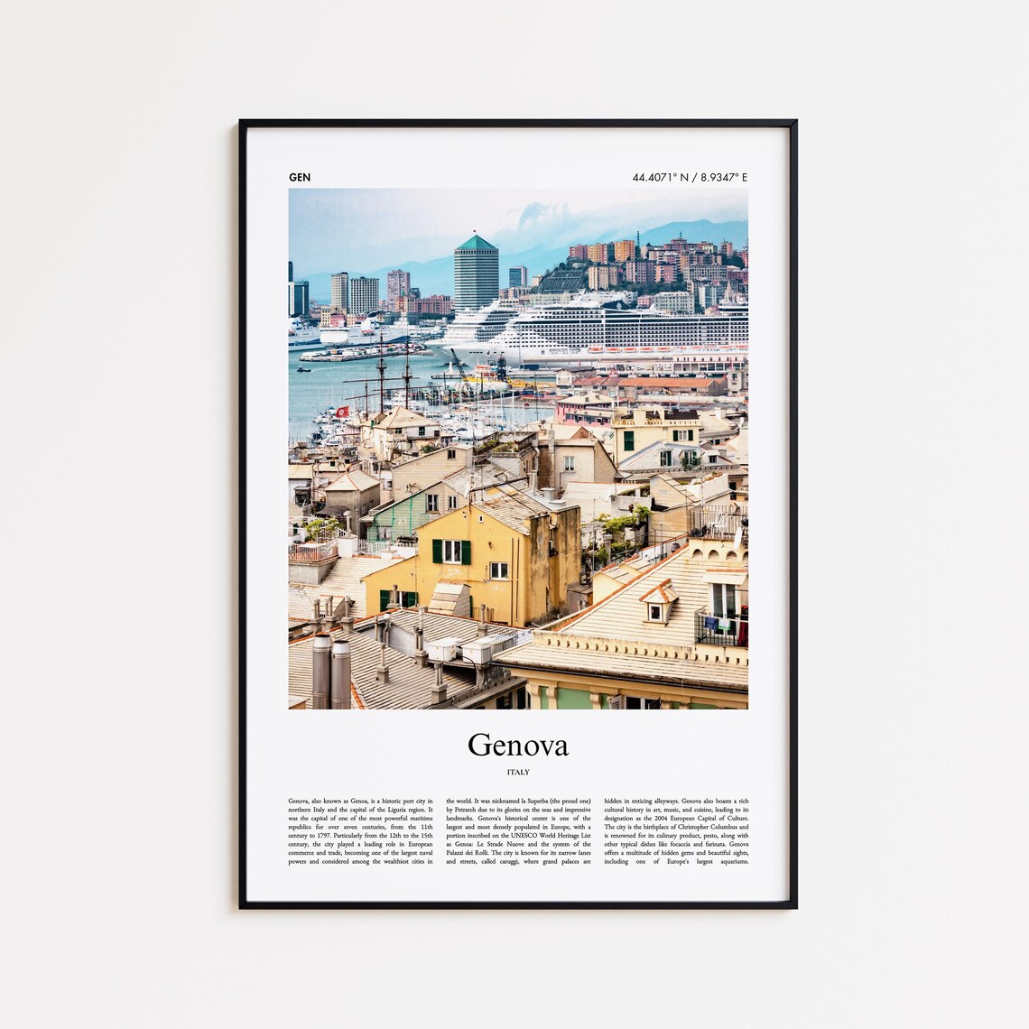 Genova Italy Harbor Old Port Rooftops Liguria Travel Photo Poster