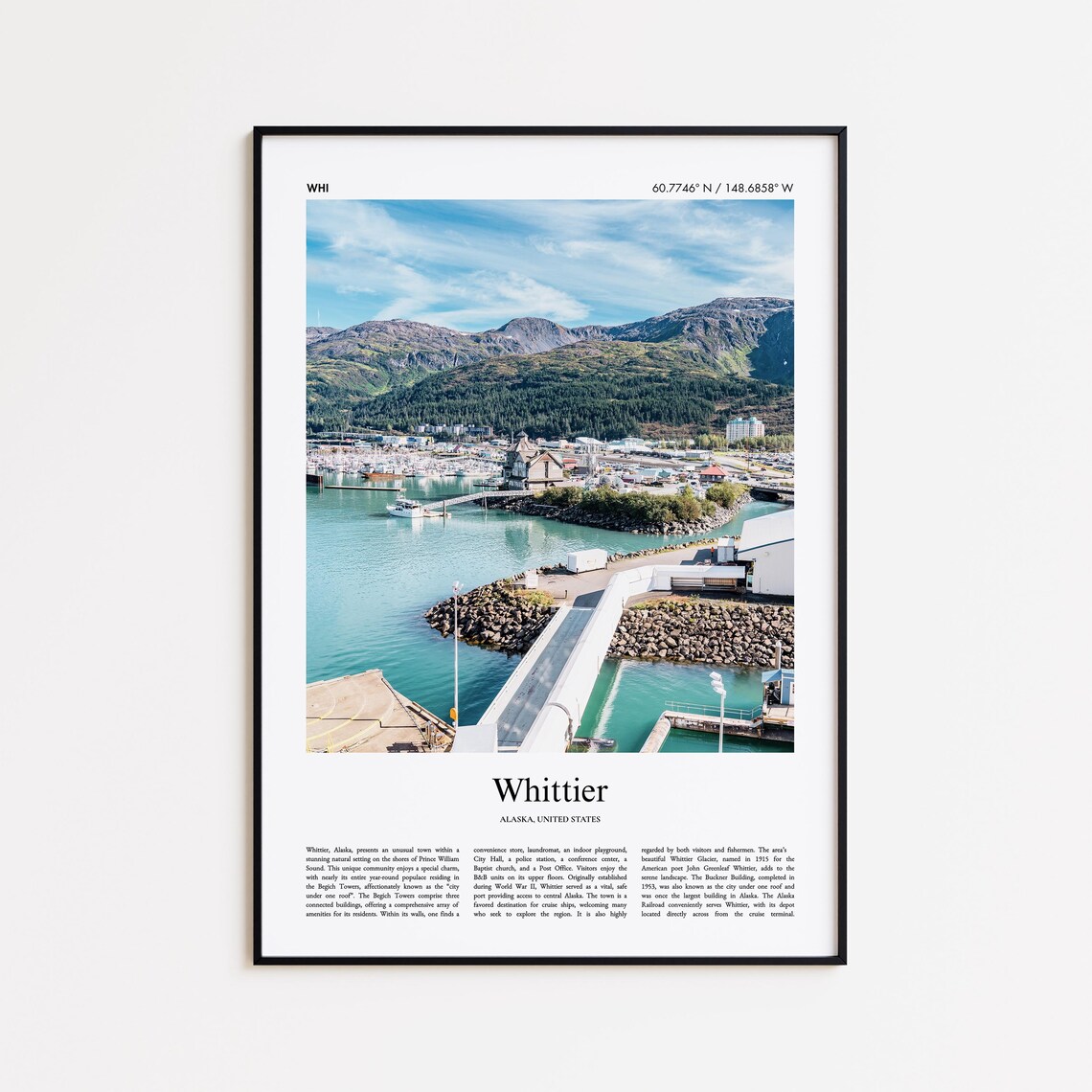 Whittier Alaska Harbor Mountain Waterfront Travel Photo Poster