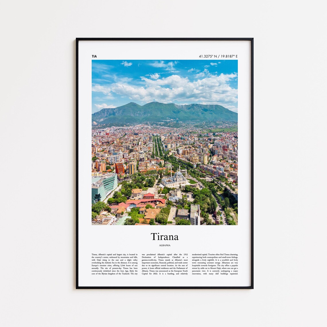 Tirana Albania Capital City Panorama Mountain Travel Photo Poster