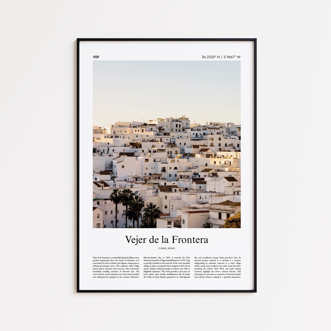 Vejer De La Frontera Spain White Hill Town Travel Photo Poster