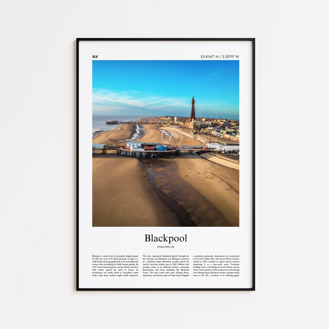 Blackpool England Tower Pier Beach Aerial Travel Photo Poster