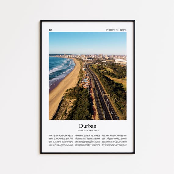 Durban Color Print Real Photo Poster Travel Gift Kwazulunatal South Africa Minimal City