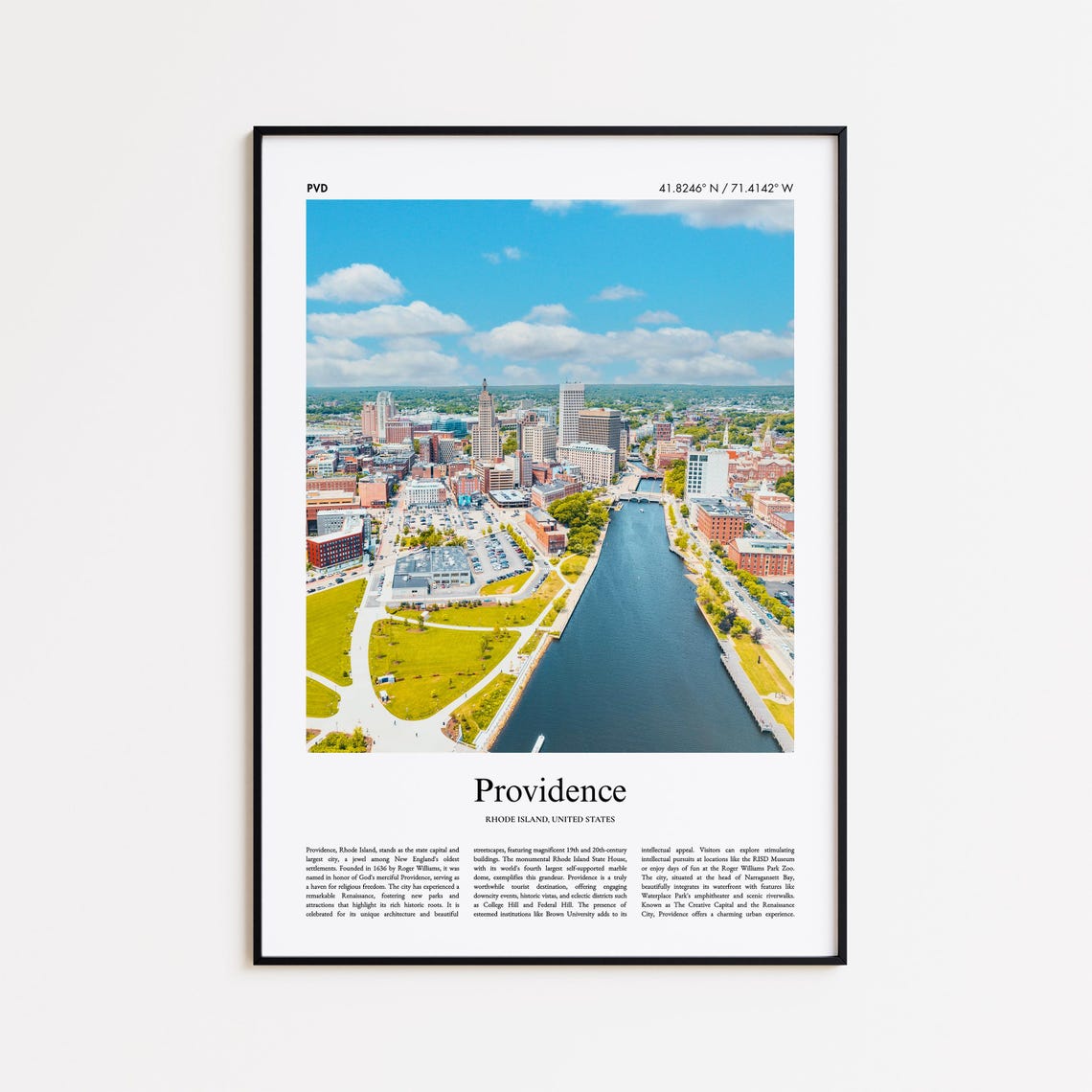 Providence Rhode Island Aerial River Skyline Travel Photo Poster