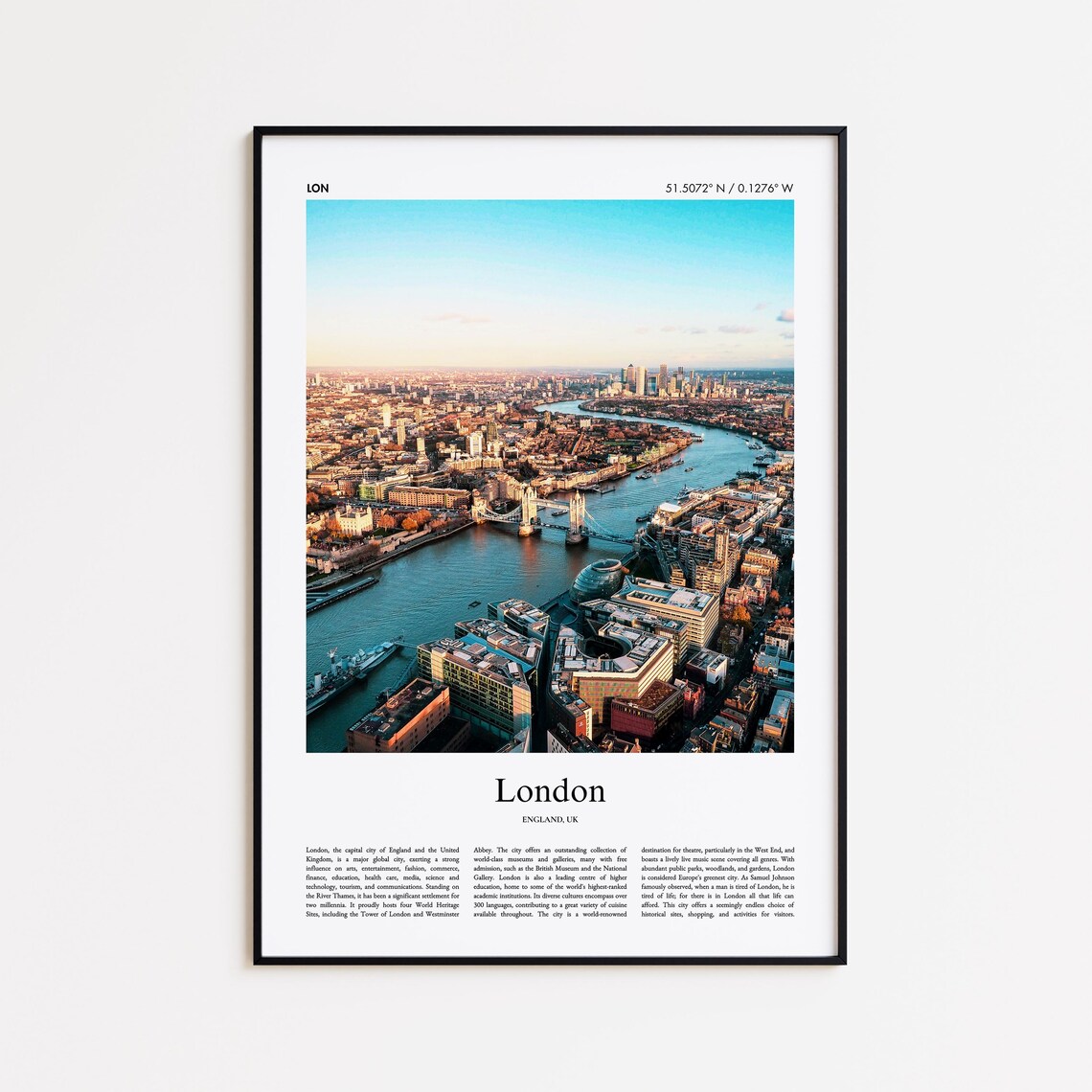 London England Aerial Thames River Tower Bridge View Travel Poster