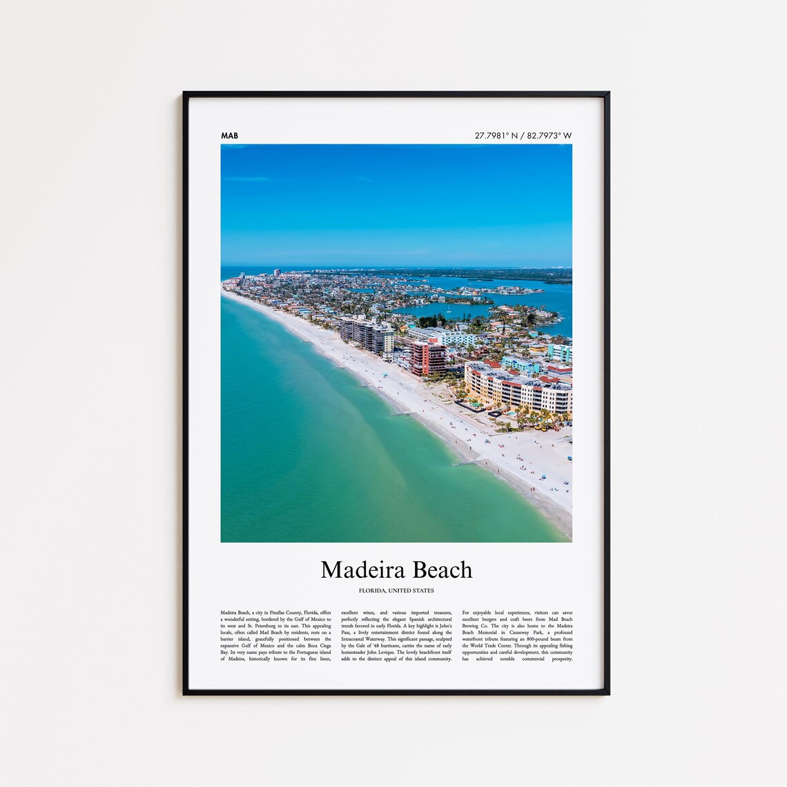 Madeira Beach Florida Aerial Barrier Island Travel Photography Poster