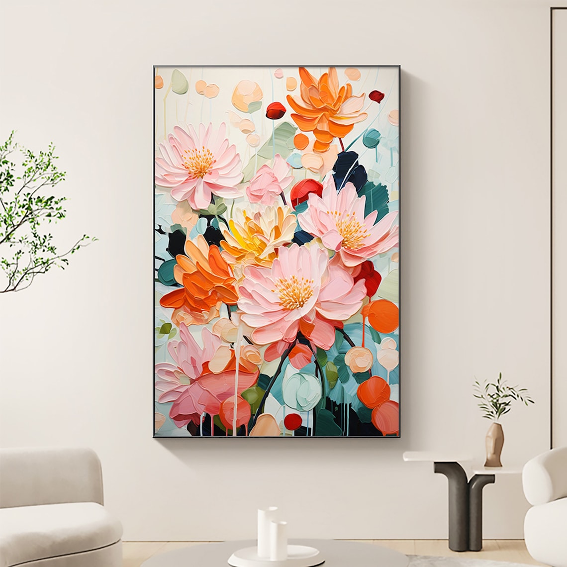 Minimalist Flower Oil Painting, Modern Floral Art Print - Image 2