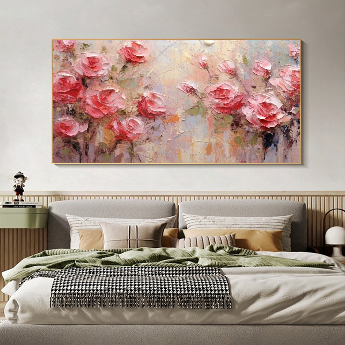 Blush Pink Rose Garden Impasto Bloom Floral Canvas Art Poster - Image 3