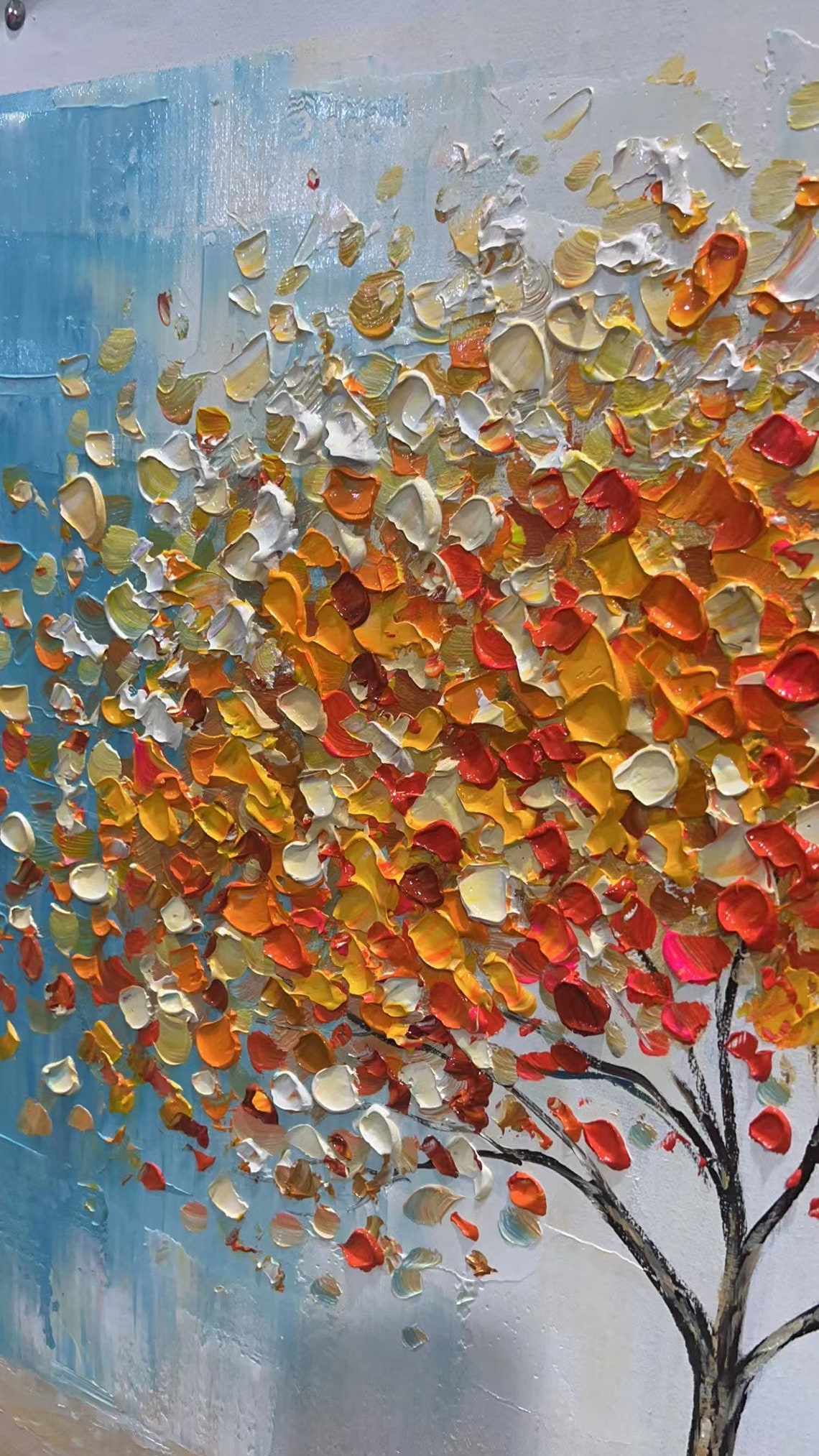 Tree of Life Golden Leaves Blue Sky Textured Canvas Art Poster - Image 7