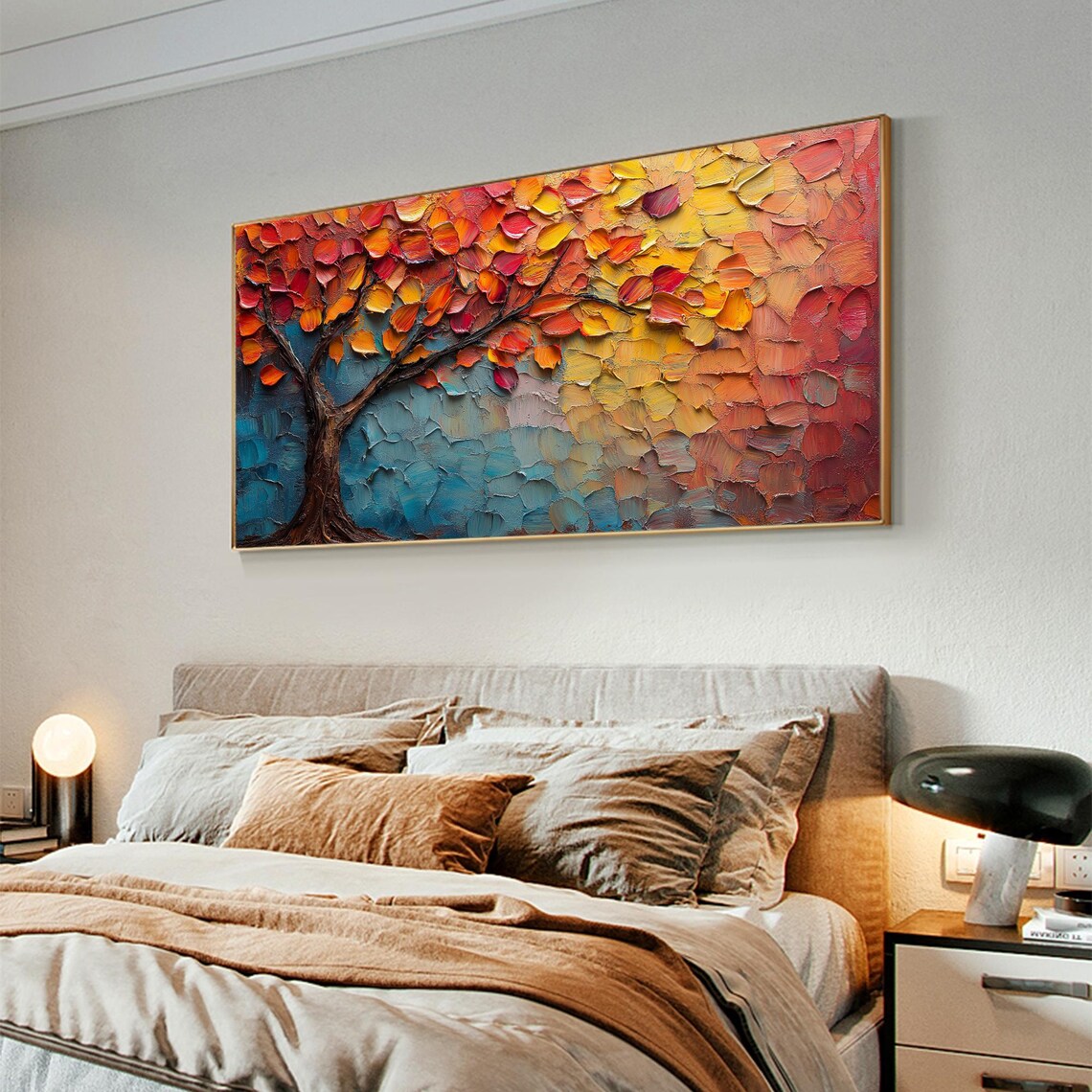 Large Original Tree Of Life Oil Painting On Abstract Textured Orange Tree Wall Art Boho Custom Wall Dcor Living Room Wall Decor - Image 7