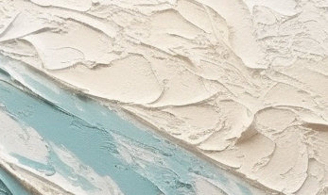 White Teal Ocean Wave Minimalist 3D Textured Abstract Poster - Image 5