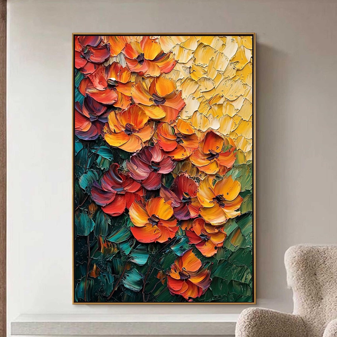 Orange Poppy Blooms Palette Knife Floral Oil Painting Poster - Image 6