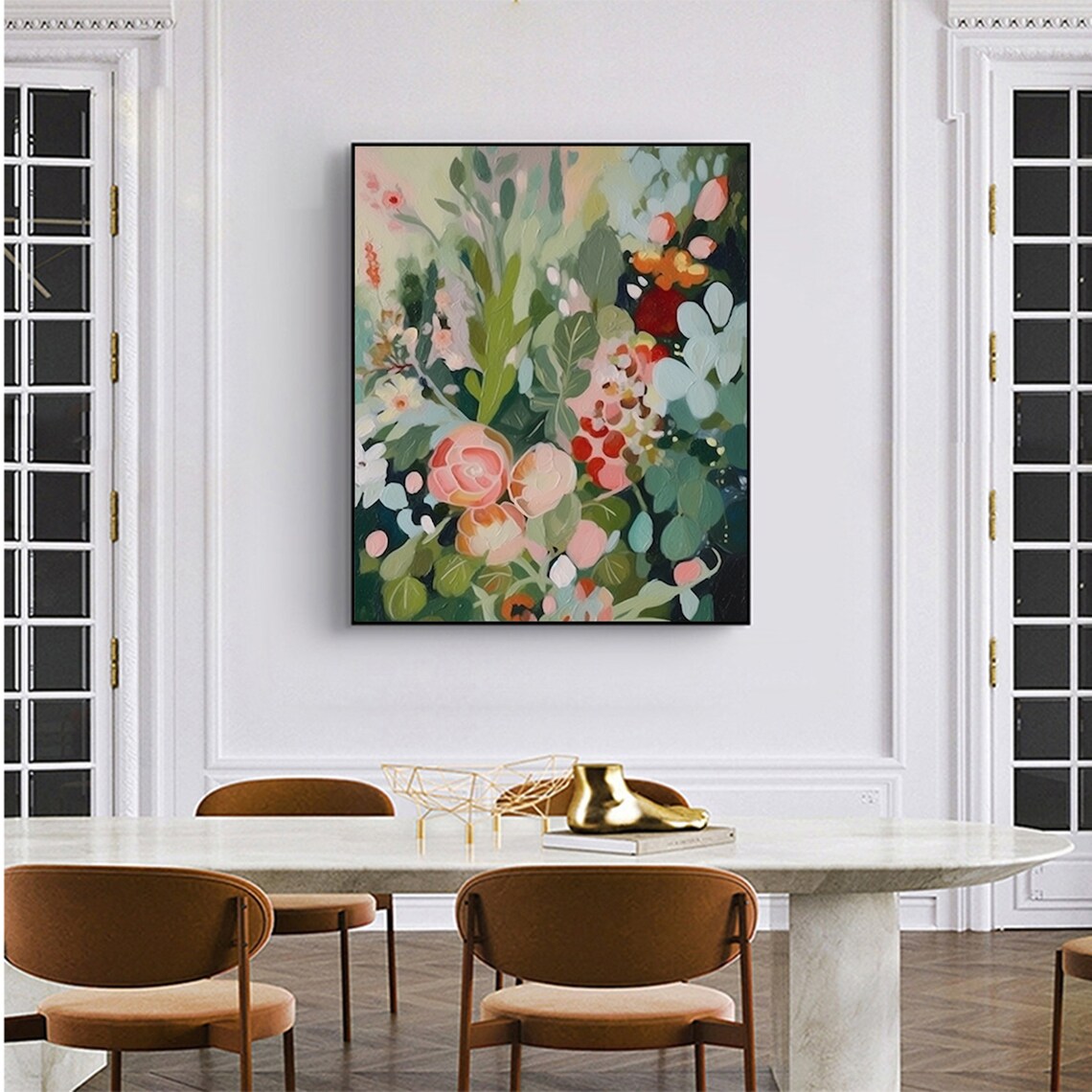 Green Flowers Boho Abstract Floral Wall Art Print - Image 5