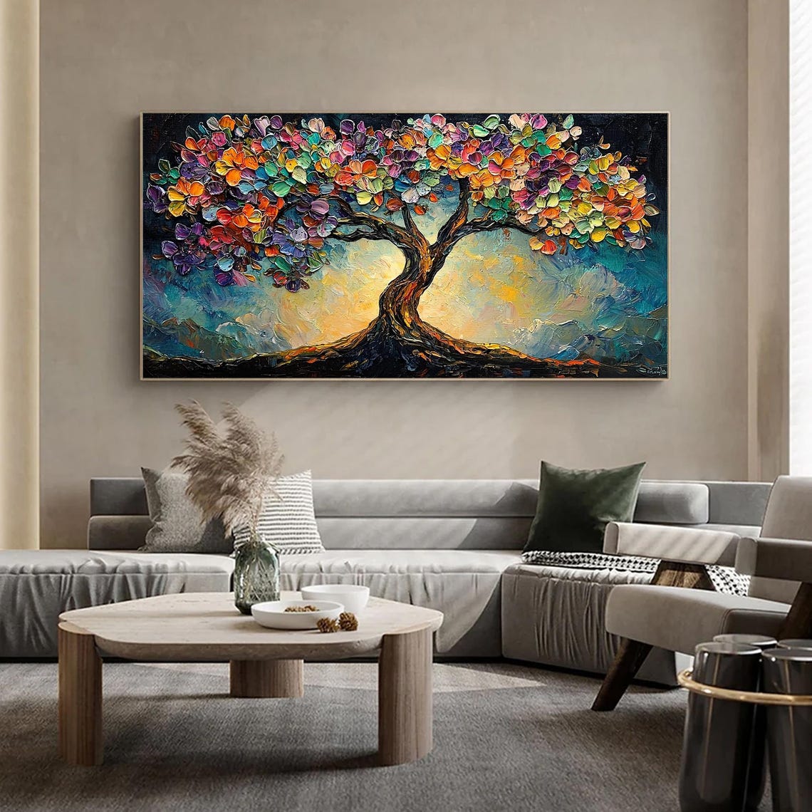 Rainbow Tree Colorful Blossom Dark Night Background Art Poster - Image 7