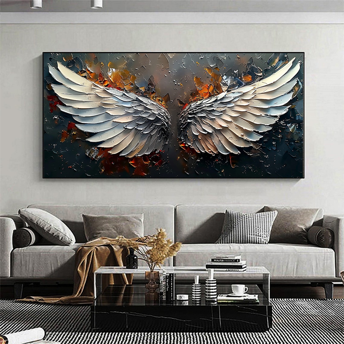 Abstract Angel Wing Oil Painting, Boho Art Print - Image 4