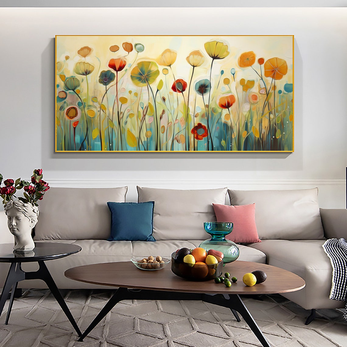 Whimsical Tall-Stem Wildflowers Abstract Floral Oil Painting Poster - Image 7