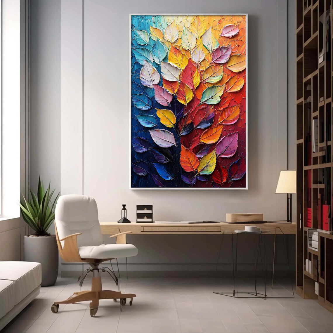Abstract Leaves Oil Painting Modern Botanical Art - Image 3