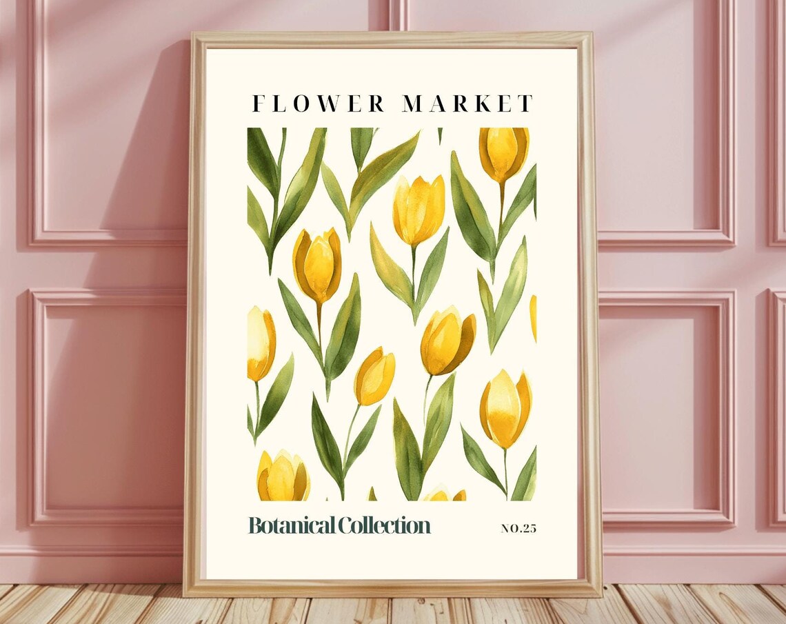 Yellow Tulip Flower Market Watercolor Botanical No 25 Art Poster