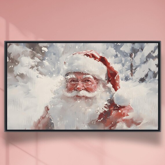 Santa With Glasses Smiling In Snowy Forest Watercolor Poster