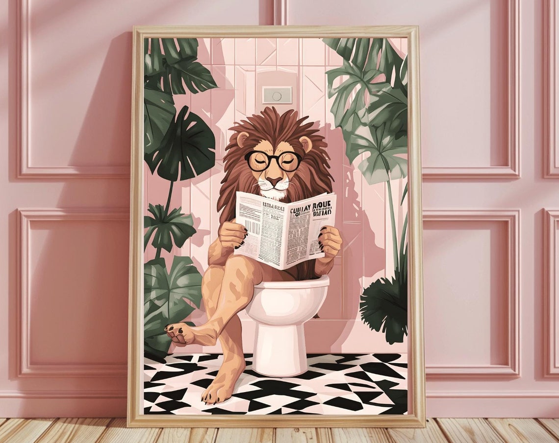 Animal Lion Toilet Print Lion Wall Art Funny Toilet Print Funny Bathroom Wall Art Homedecor Tropical Funny Lion Gifts