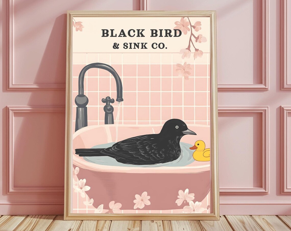 Black Bird and Sink Co. Crow in a Sink Funny Bathroom Poster