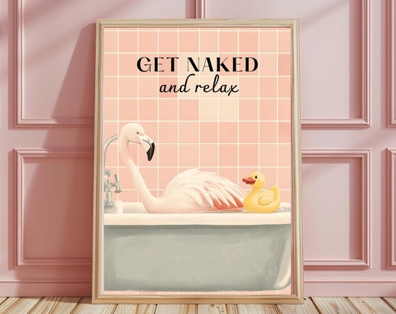 Animal Flamingo Bathroom Sink Print Bird Wall Art Vintage Wall Art Toilet Restroom Funny Bathroom Wall Art Homedecor