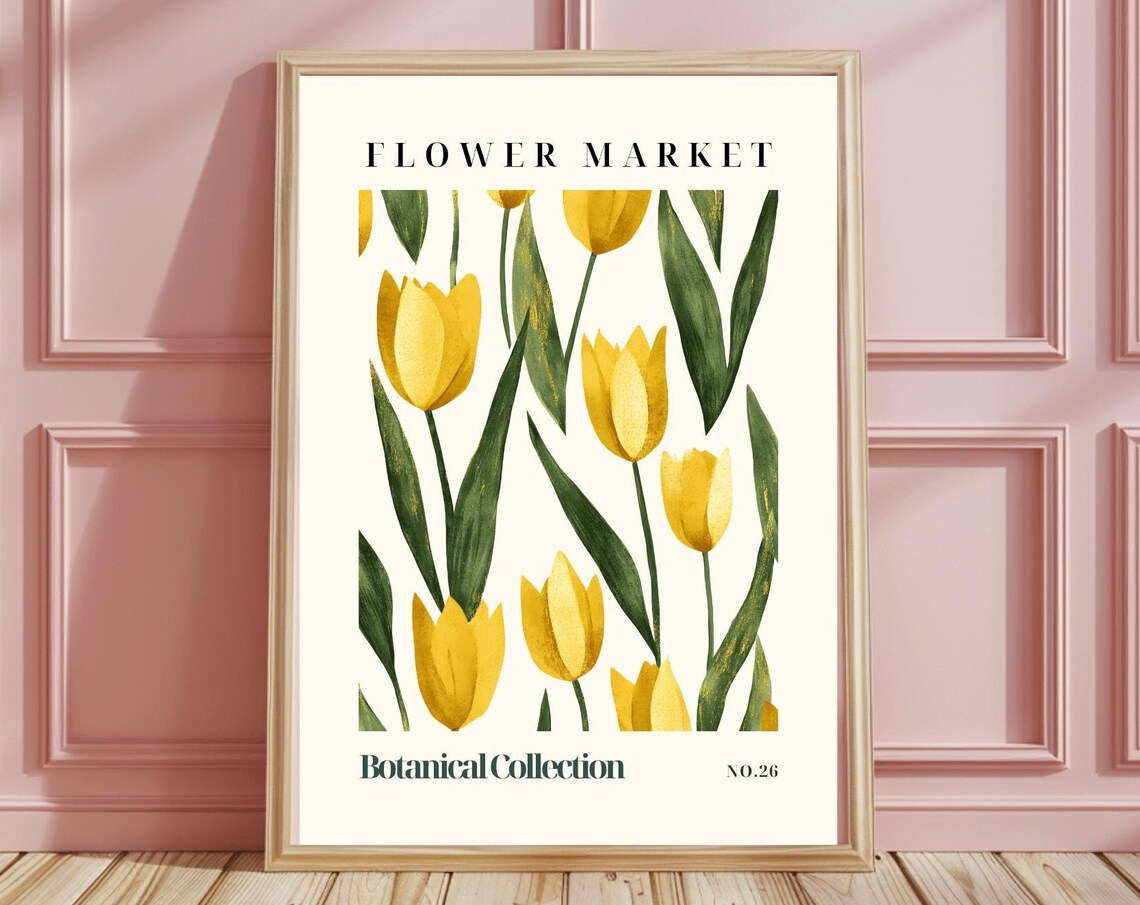 Close-Up Yellow Tulip Flower Market Watercolor Botanical No 26 Poster