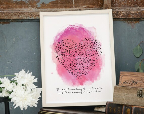 You're the Melody to My Heart's Song Watercolor Music Notes Heart Poster