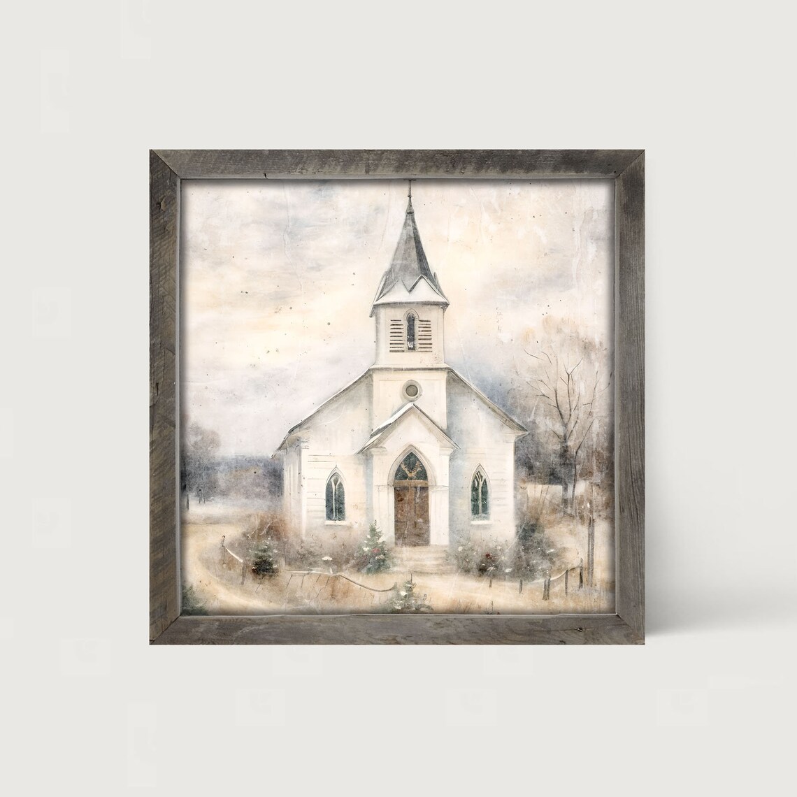 Charming Church In Winter Scene, Christmas Art Print - Image 4