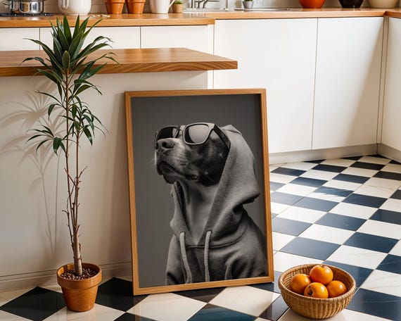 Cool Dog Hoodie Art Print Streetwear Wall Hipster Illustration Funny Pet Portrait Dcor In Poster