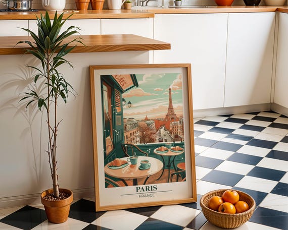 Paris Travel Poster Vintage French Wall Art Eiffel Tower Caf Illustration Retro City Print Parisian Home Dcor European
