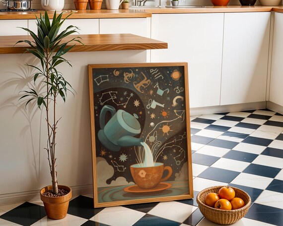 Celestial Astrology Tea Wall Art Print Zodiac Constellation Poster Kitchen