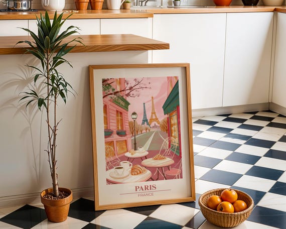 Paris Travel Poster Vintage French Wall Art Eiffel Tower Caf Illustration Retro City Print Parisian Home Dcor European