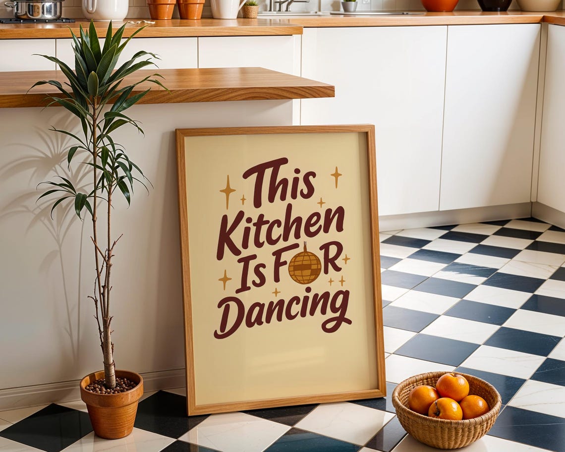 This Kitchen Is For Dancing Warm Red Quote Cooking Space Poster