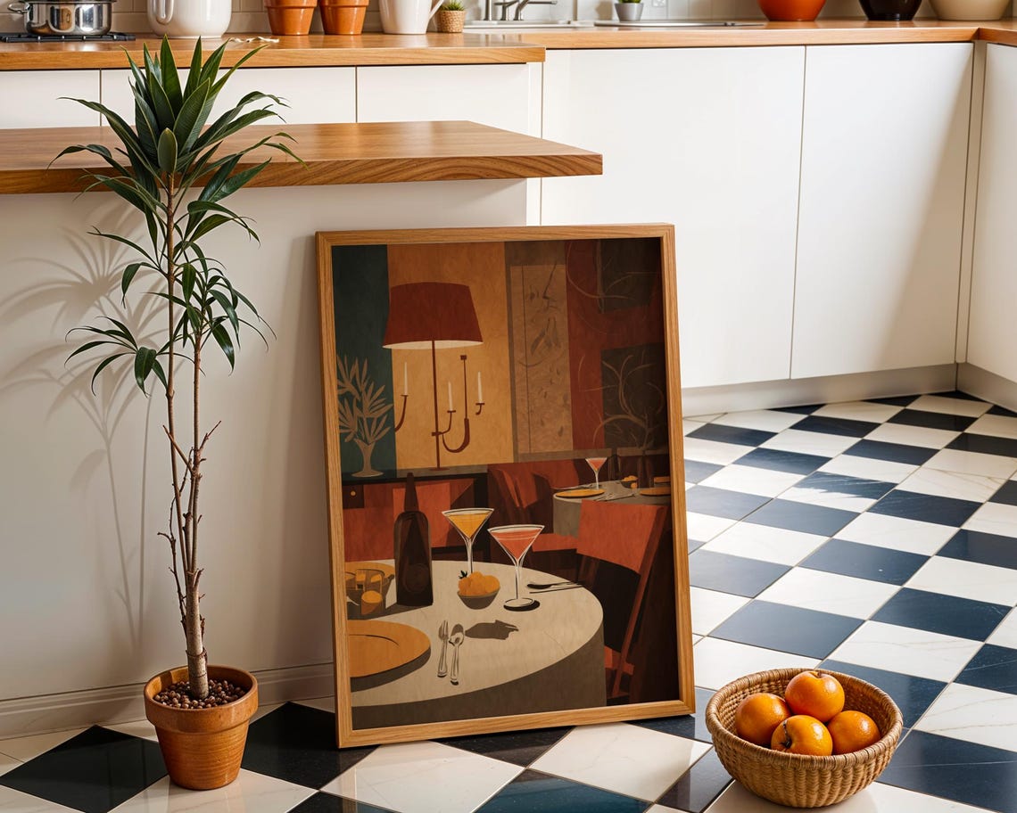 Midcentury Dining Room Cocktail Bar Retro Evening Art Wall Poster