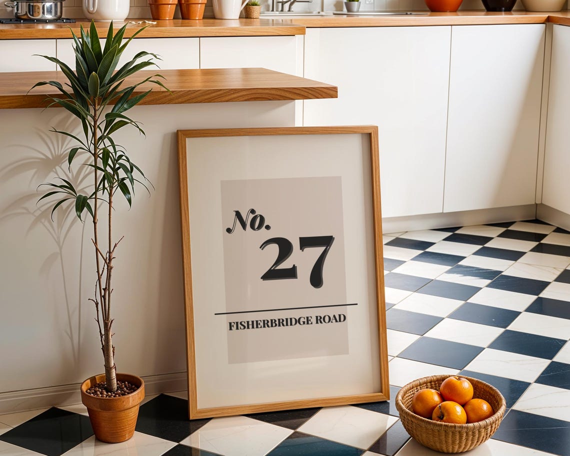 Personalised House Number Print Custom Address Wall Art Modern Home Poster Street Name New Gift Customisable Grey